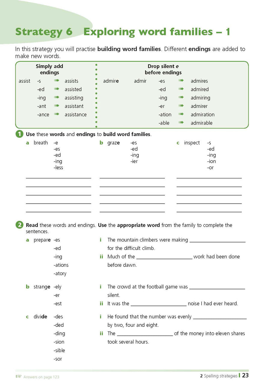 Sample inside page from the Excel Primary Spelling Handbook Years 3-6, taken from the publisher product gallery