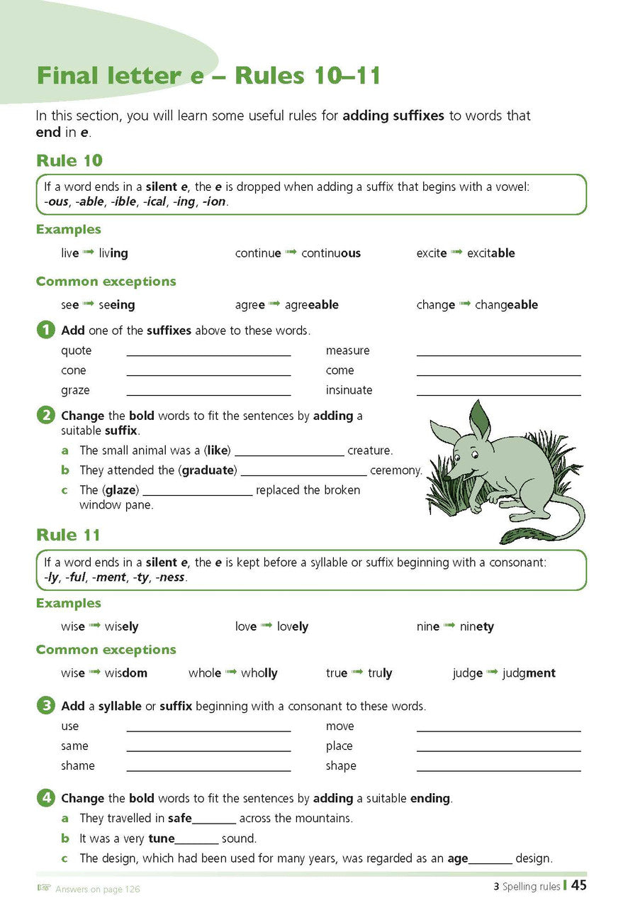 Sample inside page from the Excel Primary Spelling Handbook Years 3-6, taken from the publisher product gallery