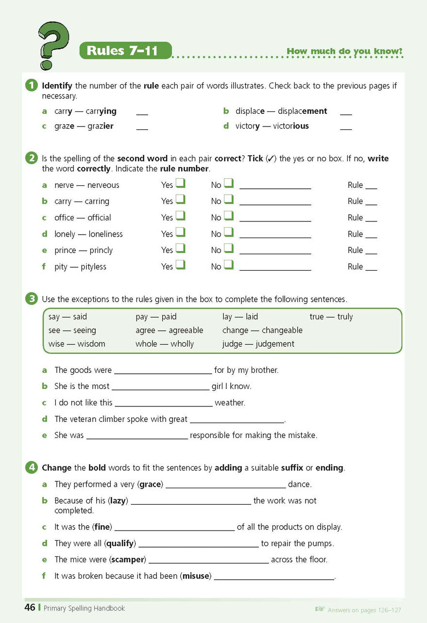 Sample inside page from the Excel Primary Spelling Handbook Years 3-6, taken from the publisher product gallery