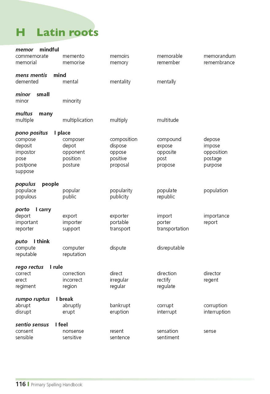 Sample inside page from the Excel Primary Spelling Handbook Years 3-6, taken from the publisher product gallery