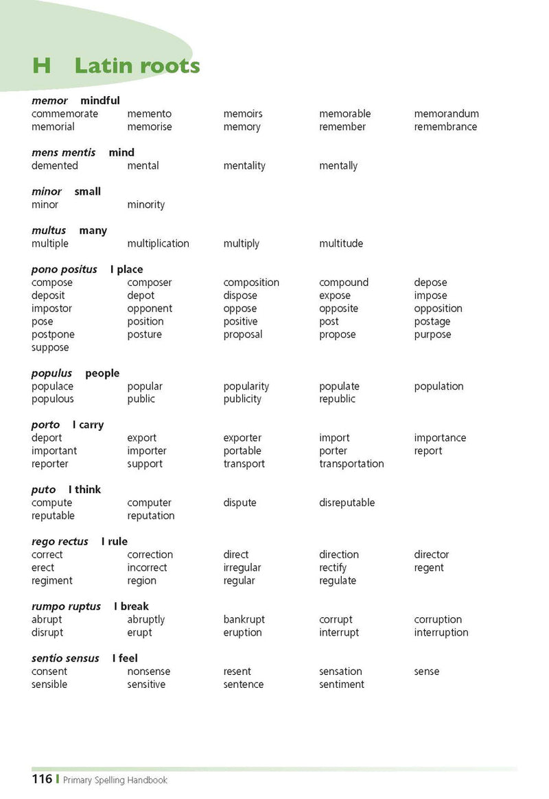 Sample inside page from the Excel Primary Spelling Handbook Years 3-6, taken from the publisher product gallery