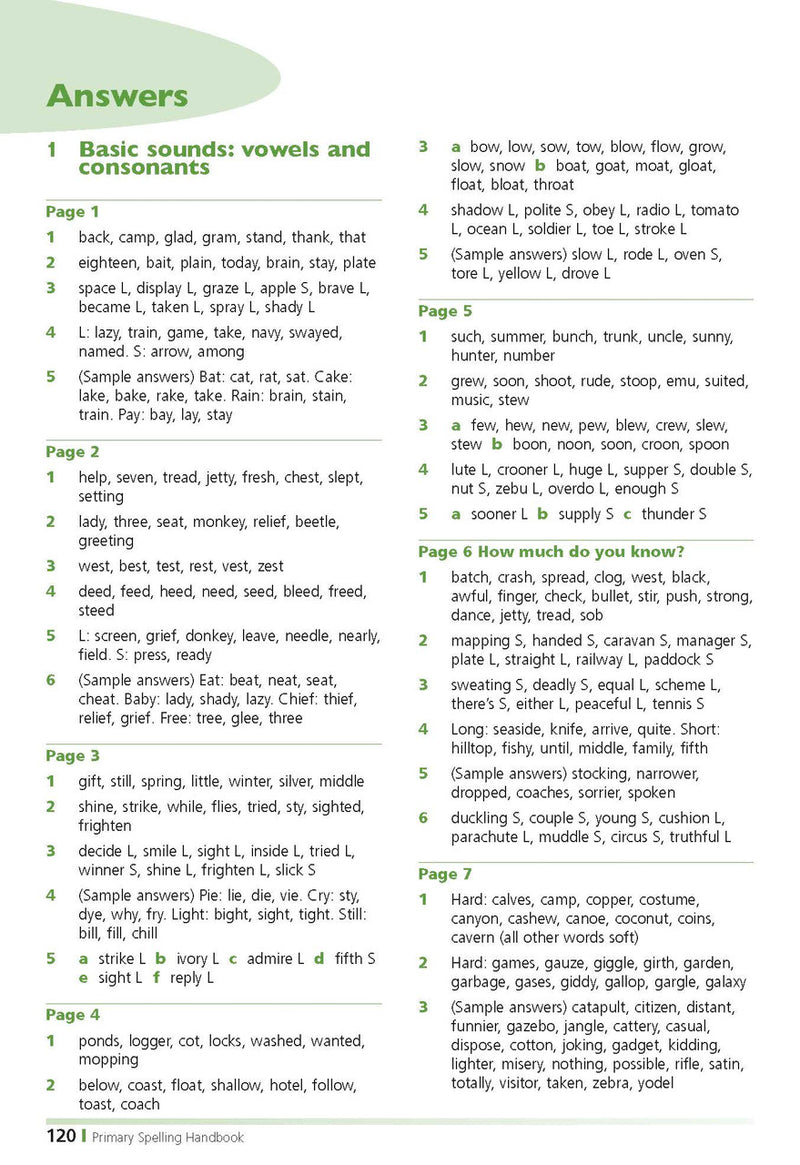 Sample inside page from the Excel Primary Spelling Handbook Years 3-6, taken from the publisher product gallery