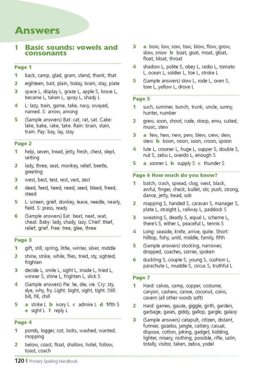 Sample inside page from the Excel Primary Spelling Handbook Years 3-6, taken from the publisher product gallery