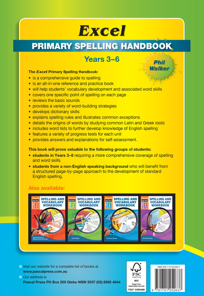 Sample inside page from the Excel Primary Spelling Handbook Years 3-6, taken from the publisher product gallery