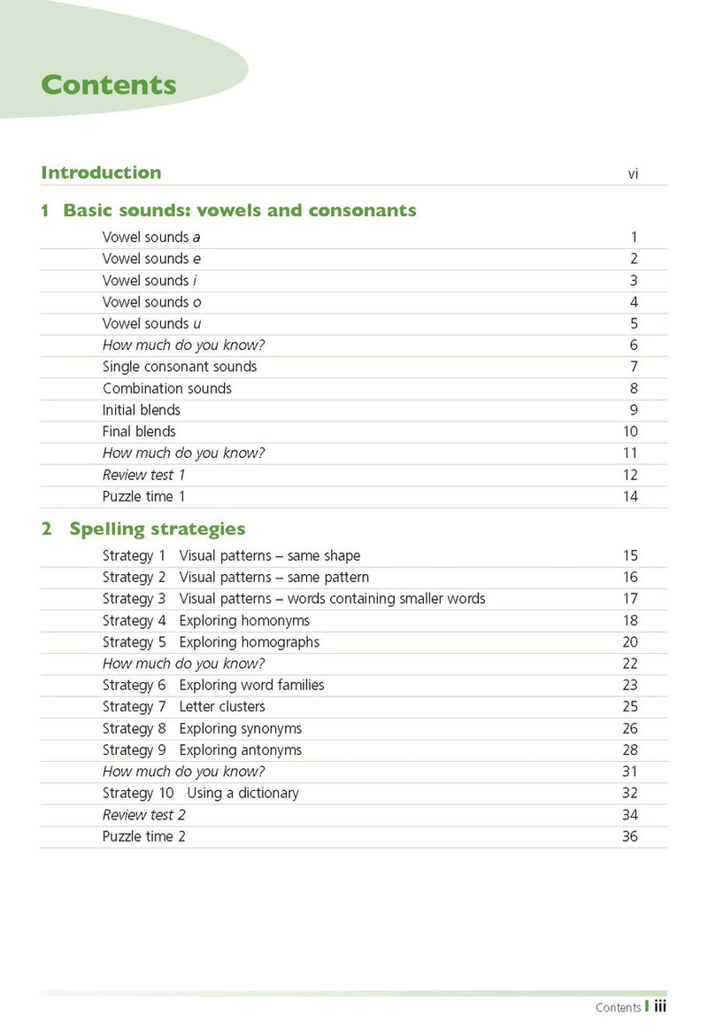 Sample inside page from the Excel Primary Spelling Handbook Years 3-6, taken from the publisher product gallery