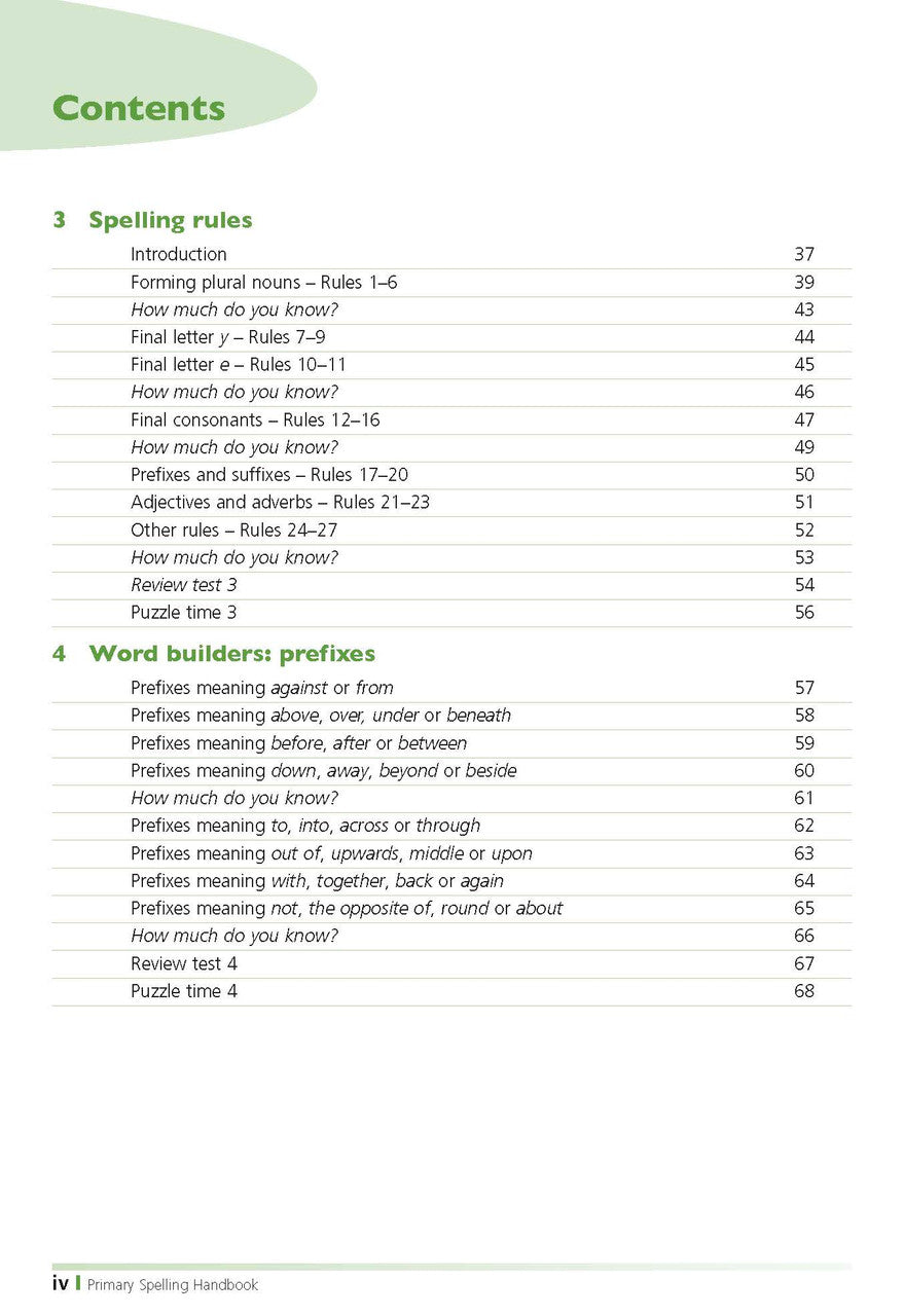 Sample inside page from the Excel Primary Spelling Handbook Years 3-6, taken from the publisher product gallery
