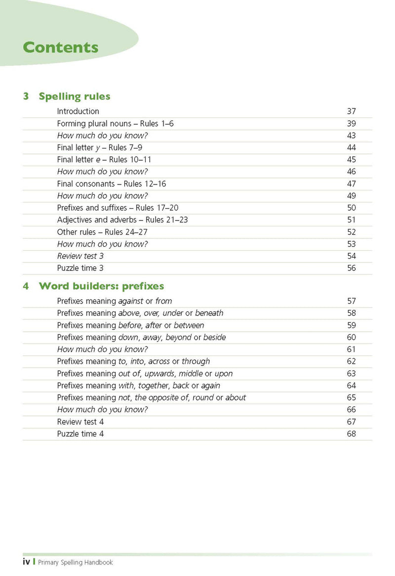 Sample inside page from the Excel Primary Spelling Handbook Years 3-6, taken from the publisher product gallery