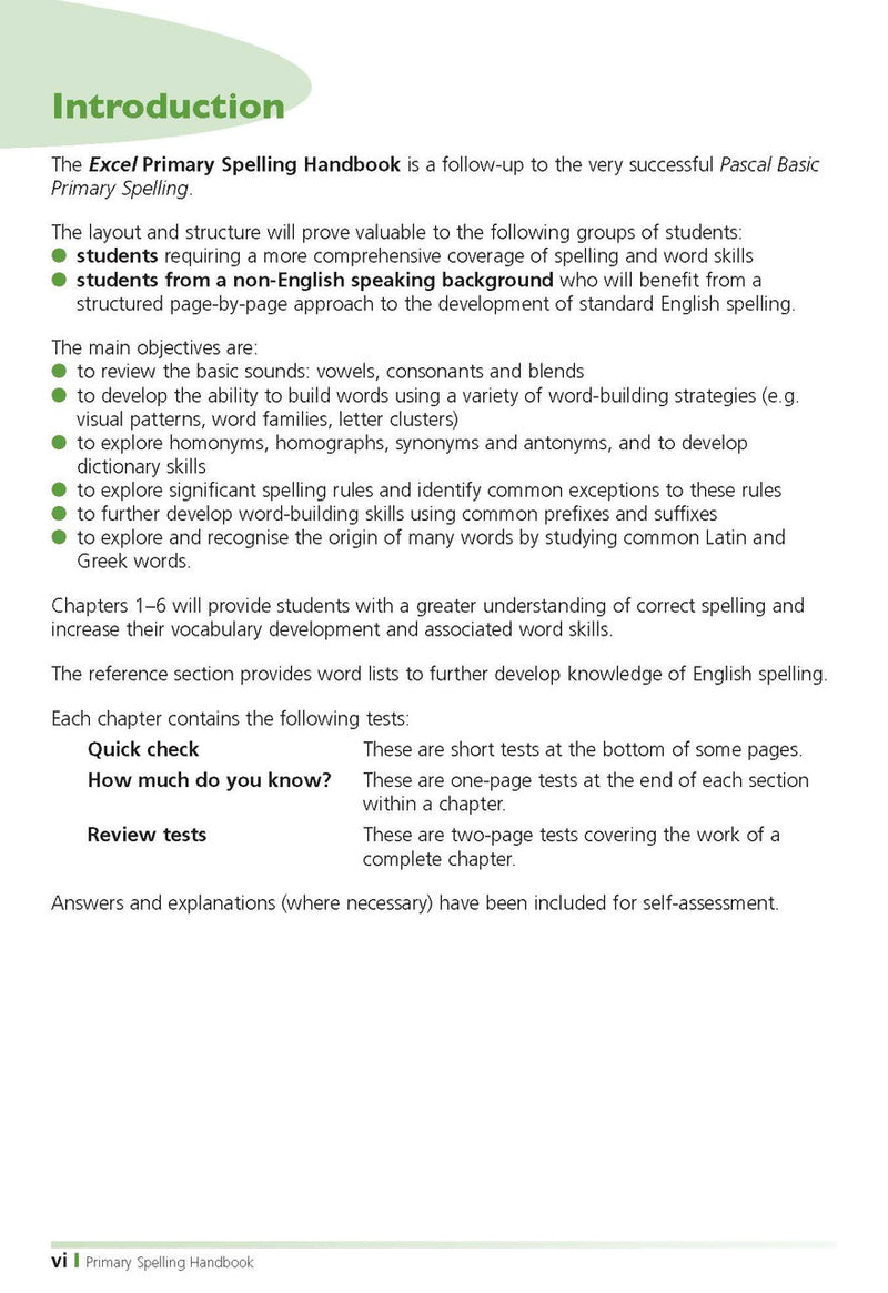 Sample inside page from the Excel Primary Spelling Handbook Years 3-6, taken from the publisher product gallery
