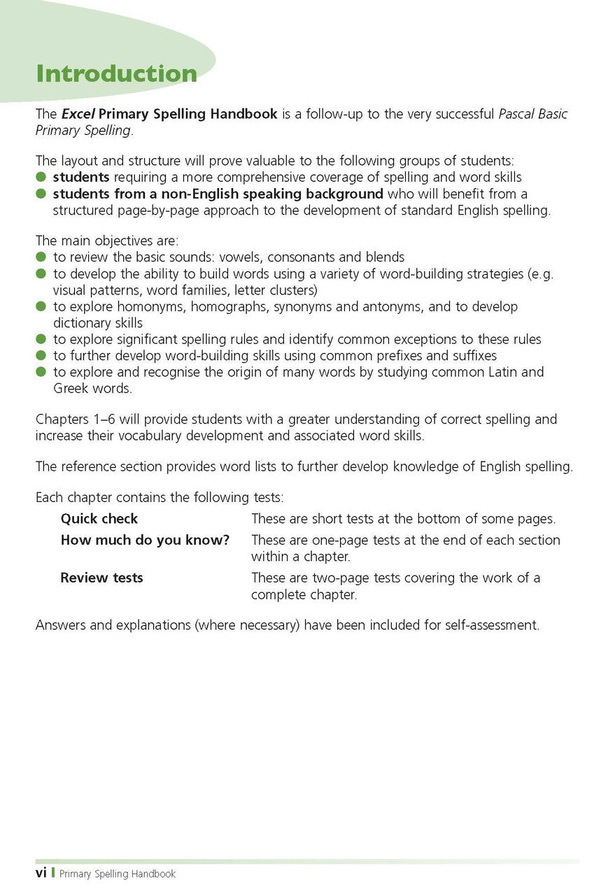 Sample inside page from the Excel Primary Spelling Handbook Years 3-6, taken from the publisher product gallery