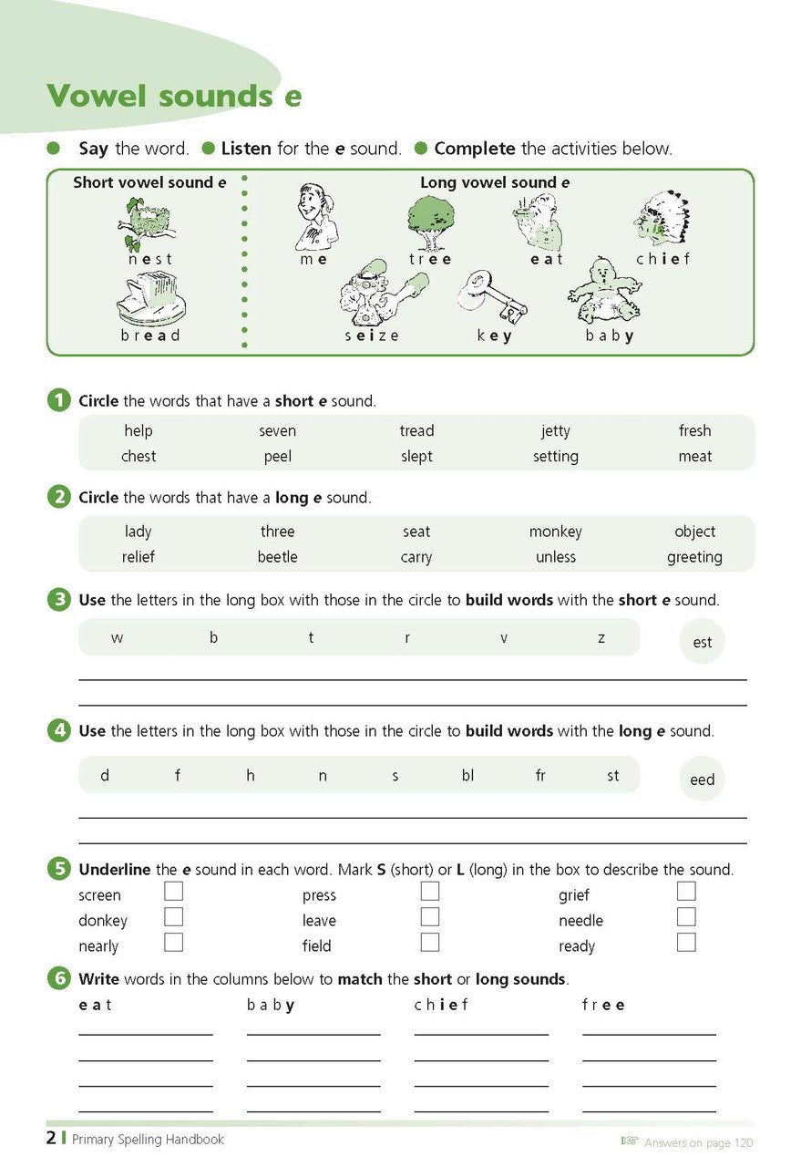 Sample inside page from the Excel Primary Spelling Handbook Years 3-6, taken from the publisher product gallery