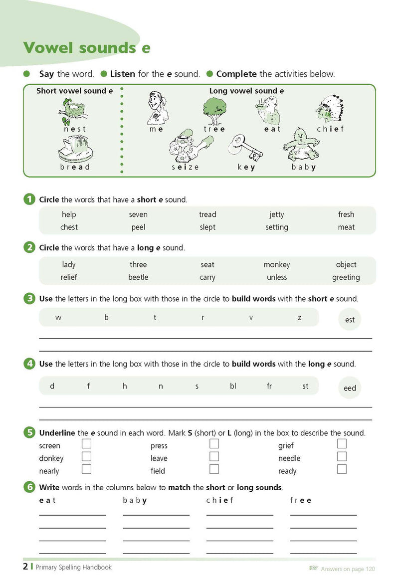 Sample inside page from the Excel Primary Spelling Handbook Years 3-6, taken from the publisher product gallery