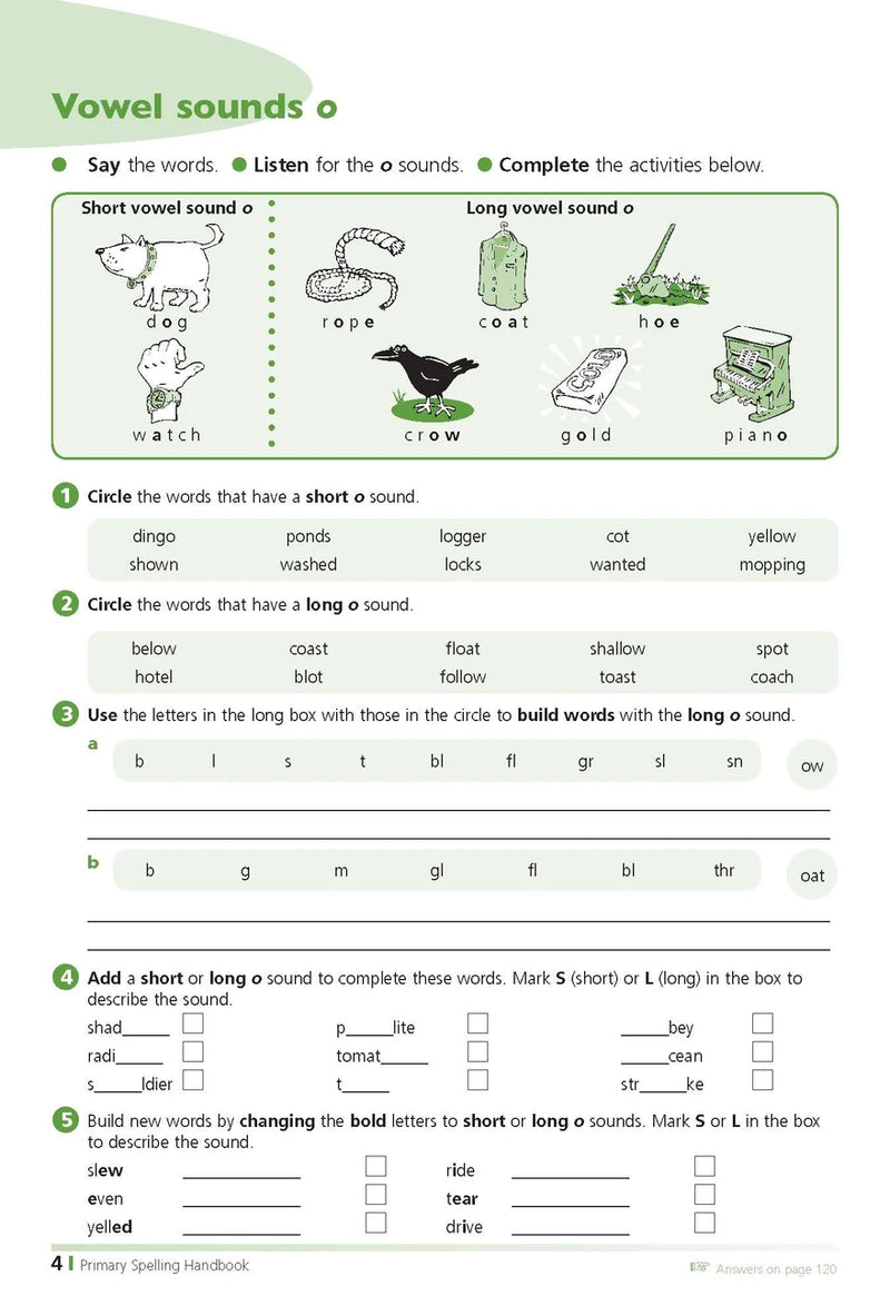 Sample inside page from the Excel Primary Spelling Handbook Years 3-6, taken from the publisher product gallery
