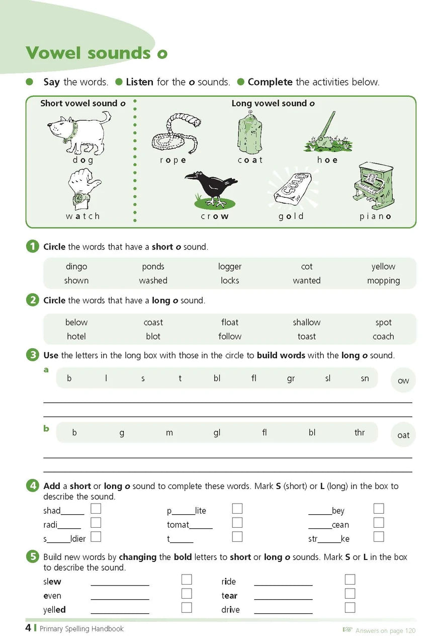 Sample inside page from the Excel Primary Spelling Handbook Years 3-6, taken from the publisher product gallery