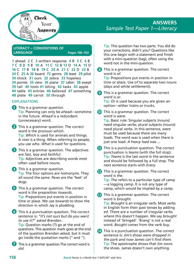 Sample interior page of the Excel Revise in a Month Year 3 NAPLAN-style Tests workbook showing practice questions, from the publisher gallery