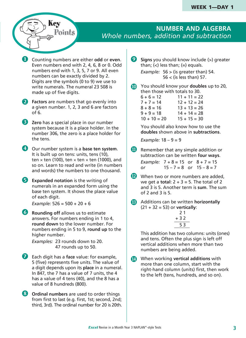 Sample interior page of the Excel Revise in a Month Year 3 NAPLAN-style Tests workbook showing practice questions, from the publisher gallery