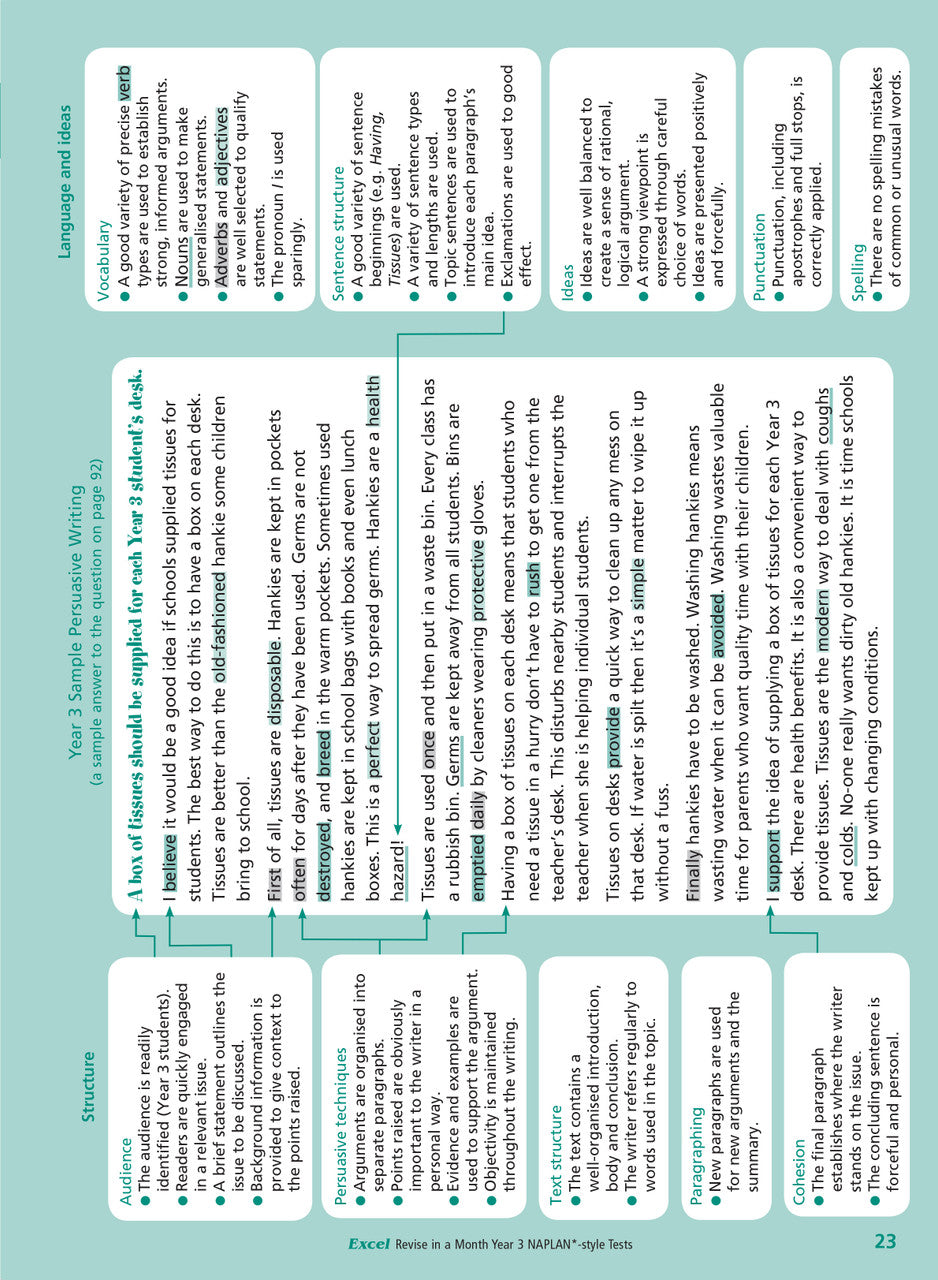 Sample interior page of the Excel Revise in a Month Year 3 NAPLAN-style Tests workbook showing practice questions, from the publisher gallery