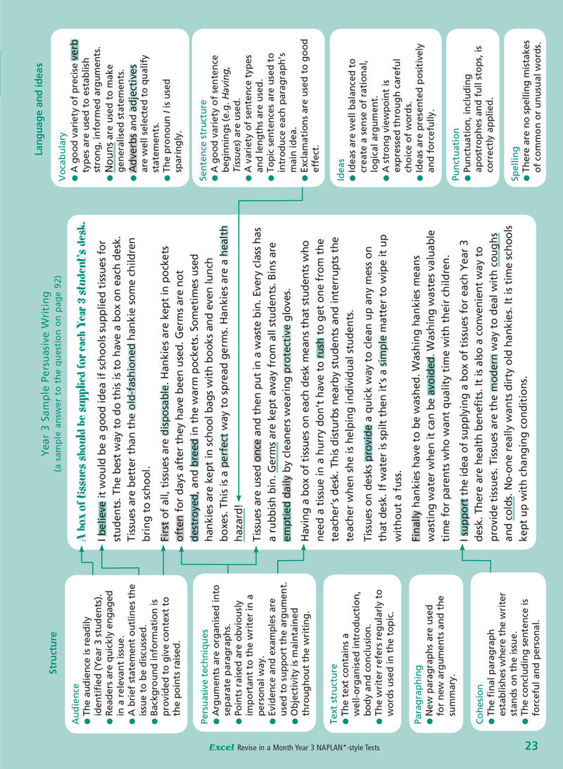 Sample interior page of the Excel Revise in a Month Year 3 NAPLAN-style Tests workbook showing practice questions, from the publisher gallery