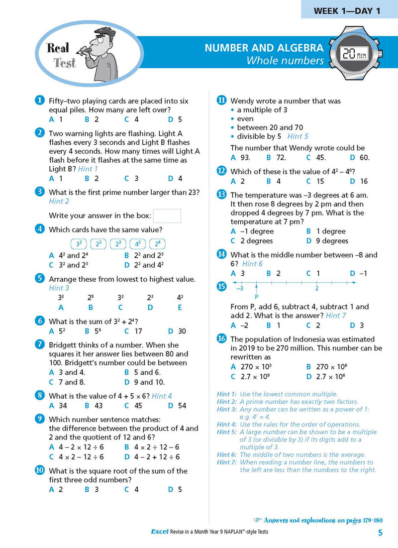 Sample interior page from the Excel Revise in a Month Year 9 NAPLAN-style Tests book as shown in the Pascal Press gallery