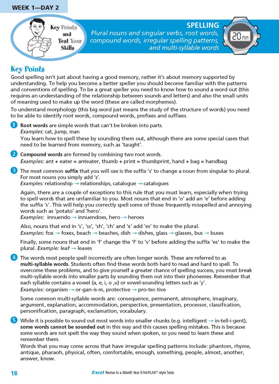 Sample interior page from the Excel Revise in a Month Year 9 NAPLAN-style Tests book as shown in the Pascal Press gallery