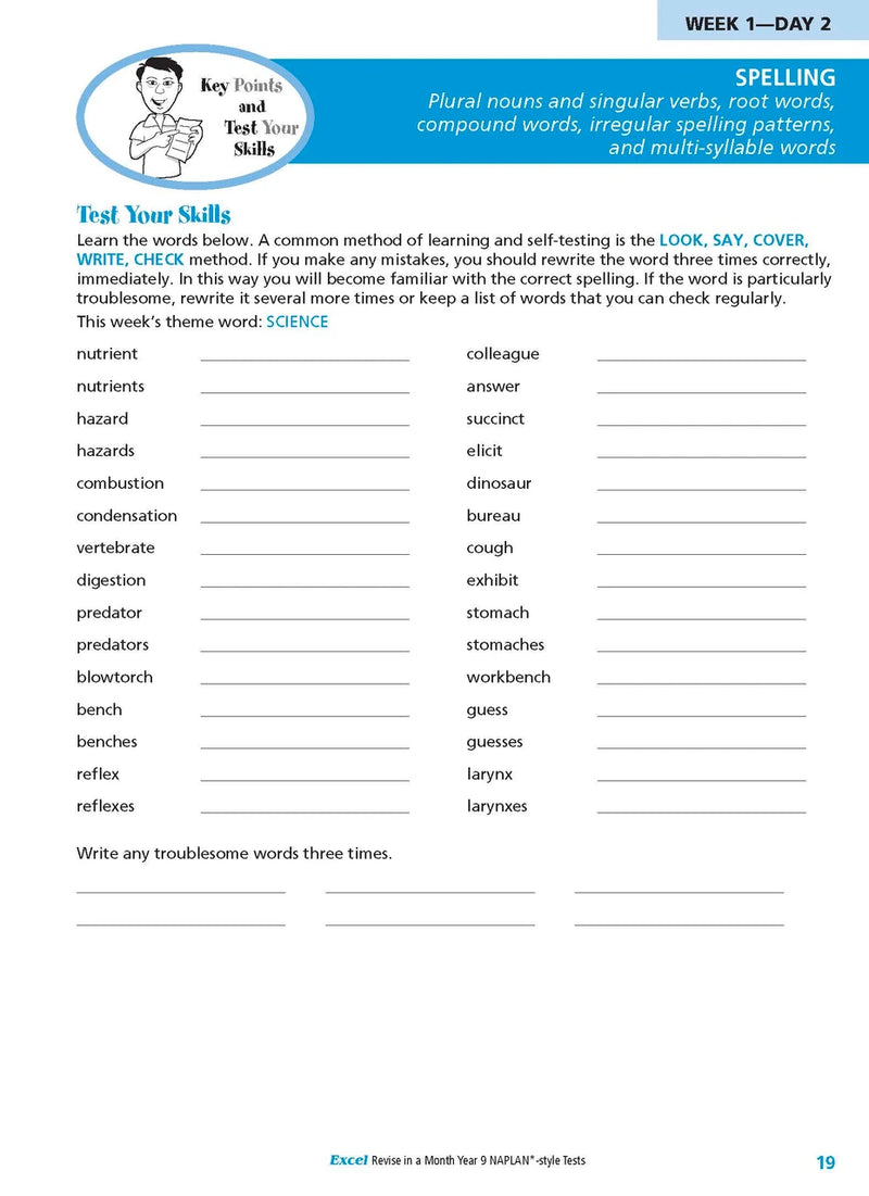 Sample interior page from the Excel Revise in a Month Year 9 NAPLAN-style Tests book as shown in the Pascal Press gallery