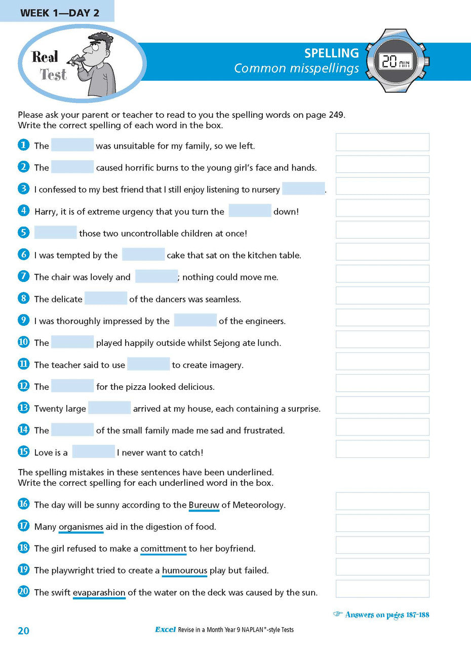 Sample interior page from the Excel Revise in a Month Year 9 NAPLAN-style Tests book as shown in the Pascal Press gallery
