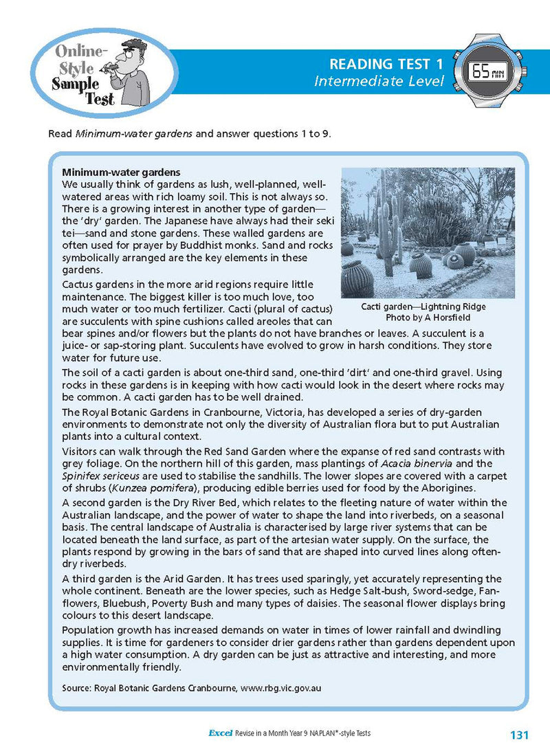 Sample interior page from the Excel Revise in a Month Year 9 NAPLAN-style Tests book as shown in the Pascal Press gallery