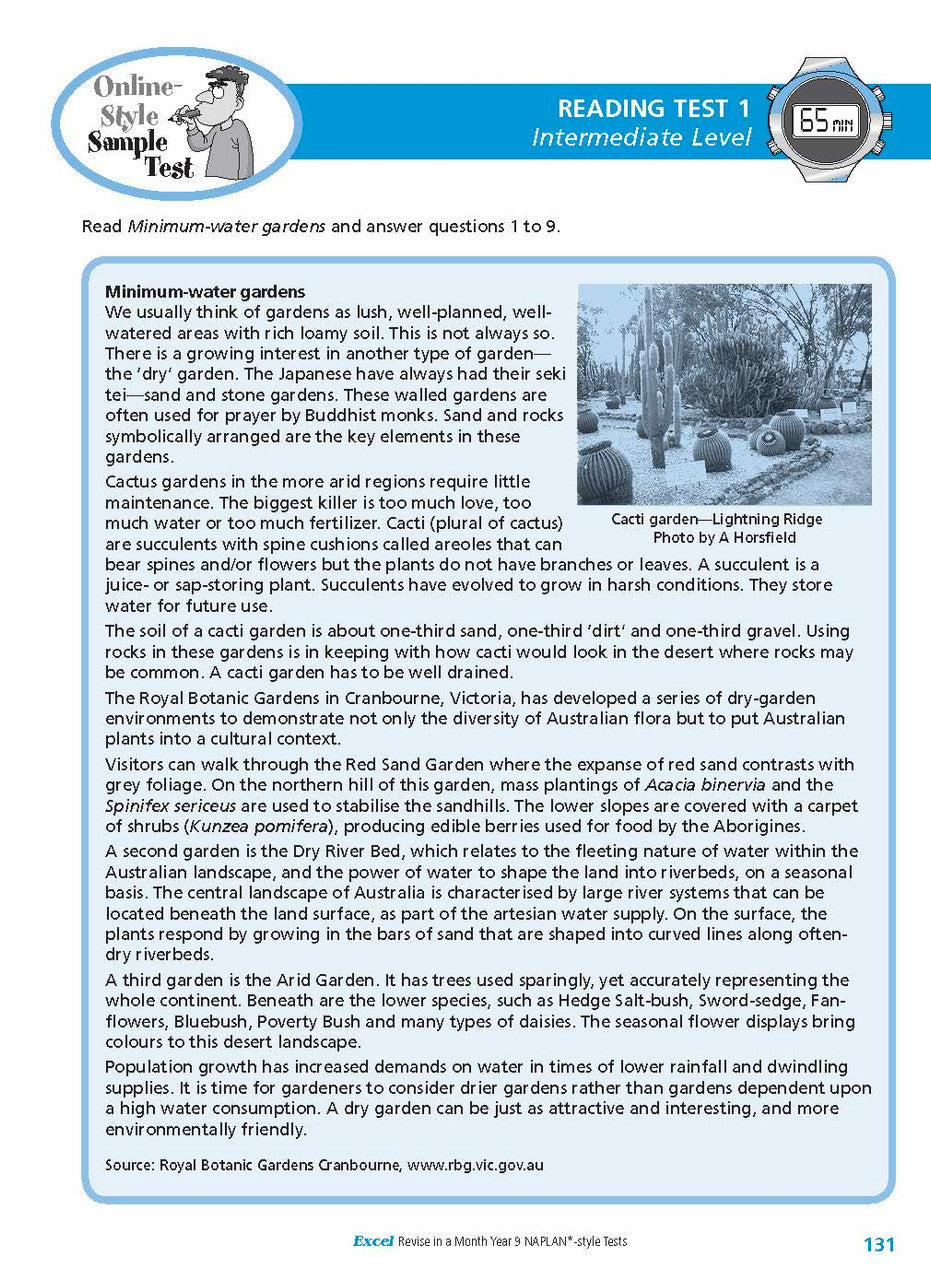 Sample interior page from the Excel Revise in a Month Year 9 NAPLAN-style Tests book as shown in the Pascal Press gallery