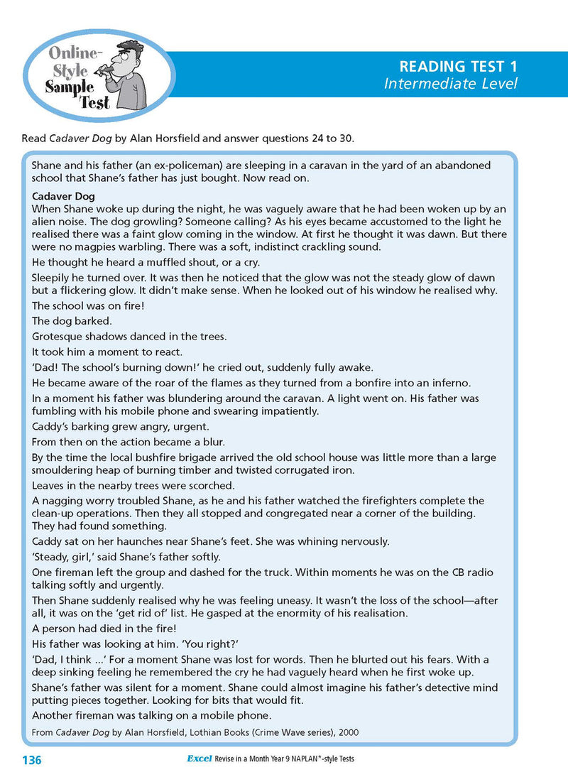 Sample interior page from the Excel Revise in a Month Year 9 NAPLAN-style Tests book as shown in the Pascal Press gallery