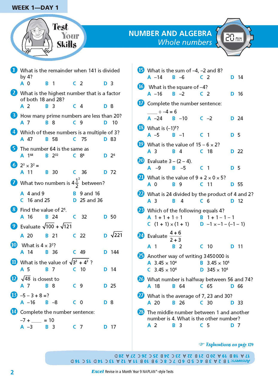 Sample interior page from the Excel Revise in a Month Year 9 NAPLAN-style Tests book as shown in the Pascal Press gallery