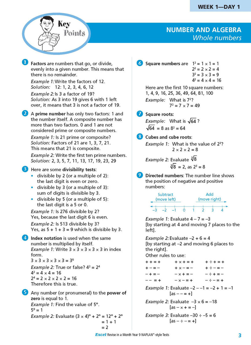 Sample interior page from the Excel Revise in a Month Year 9 NAPLAN-style Tests book as shown in the Pascal Press gallery
