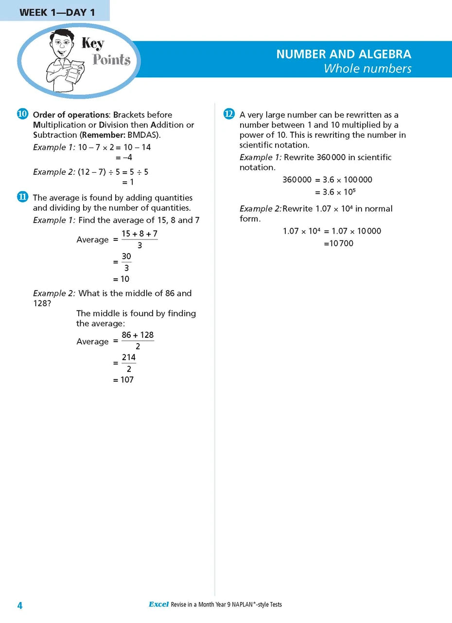 Sample interior page from the Excel Revise in a Month Year 9 NAPLAN-style Tests book as shown in the Pascal Press gallery