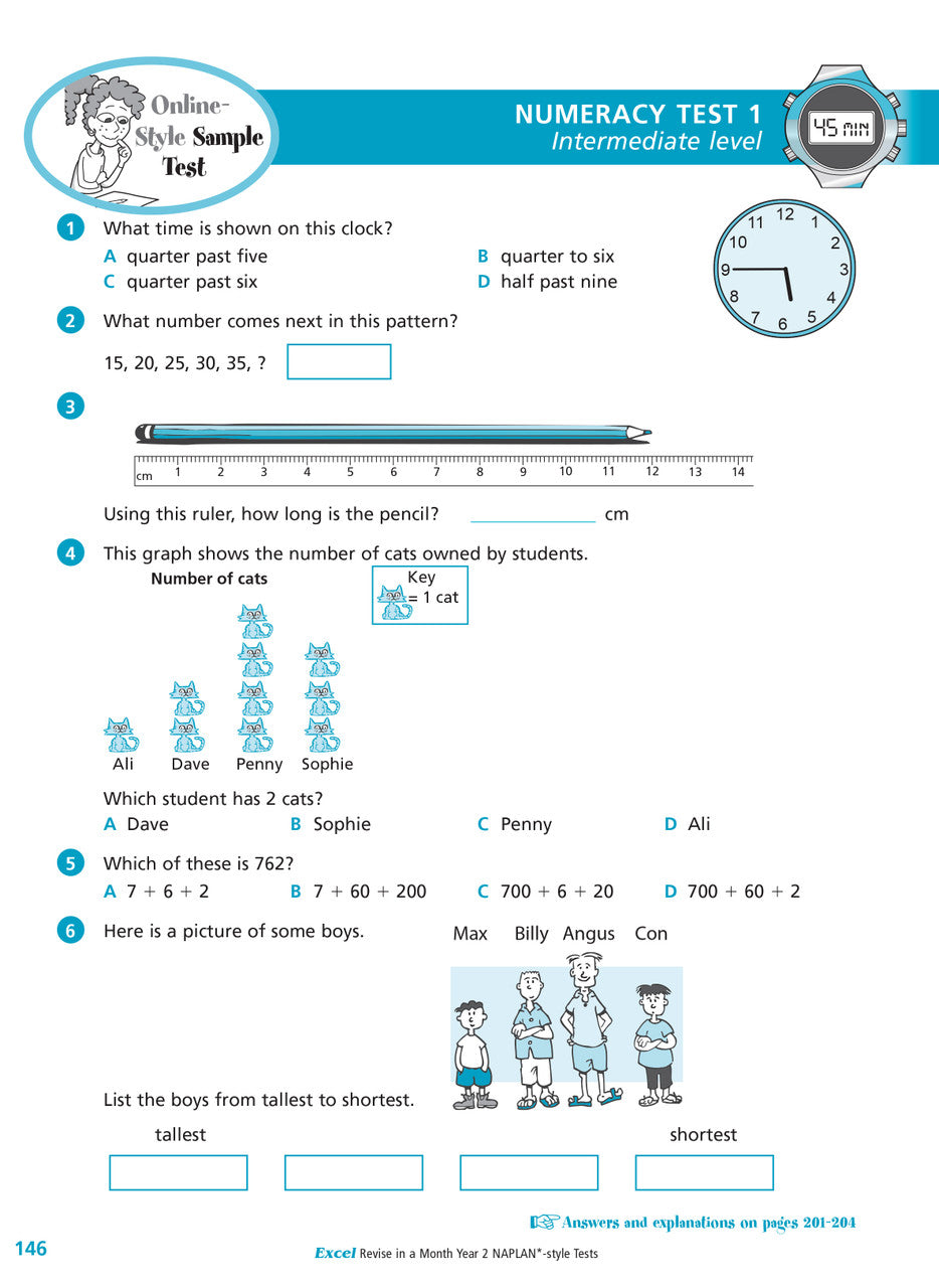 Sample interior page of the Excel Revise in a Month Year 2 NAPLAN-style Tests workbook showing practice questions, from the publisher gallery