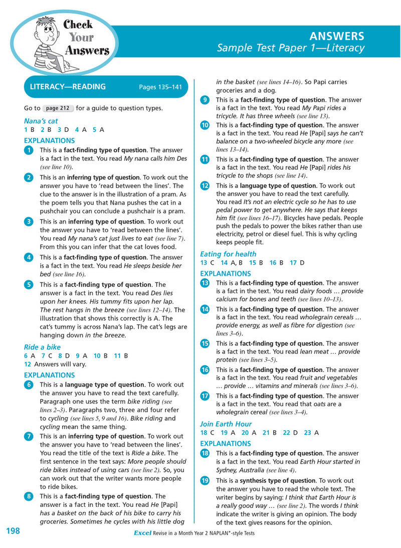Sample interior page of the Excel Revise in a Month Year 2 NAPLAN-style Tests workbook showing practice questions, from the publisher gallery