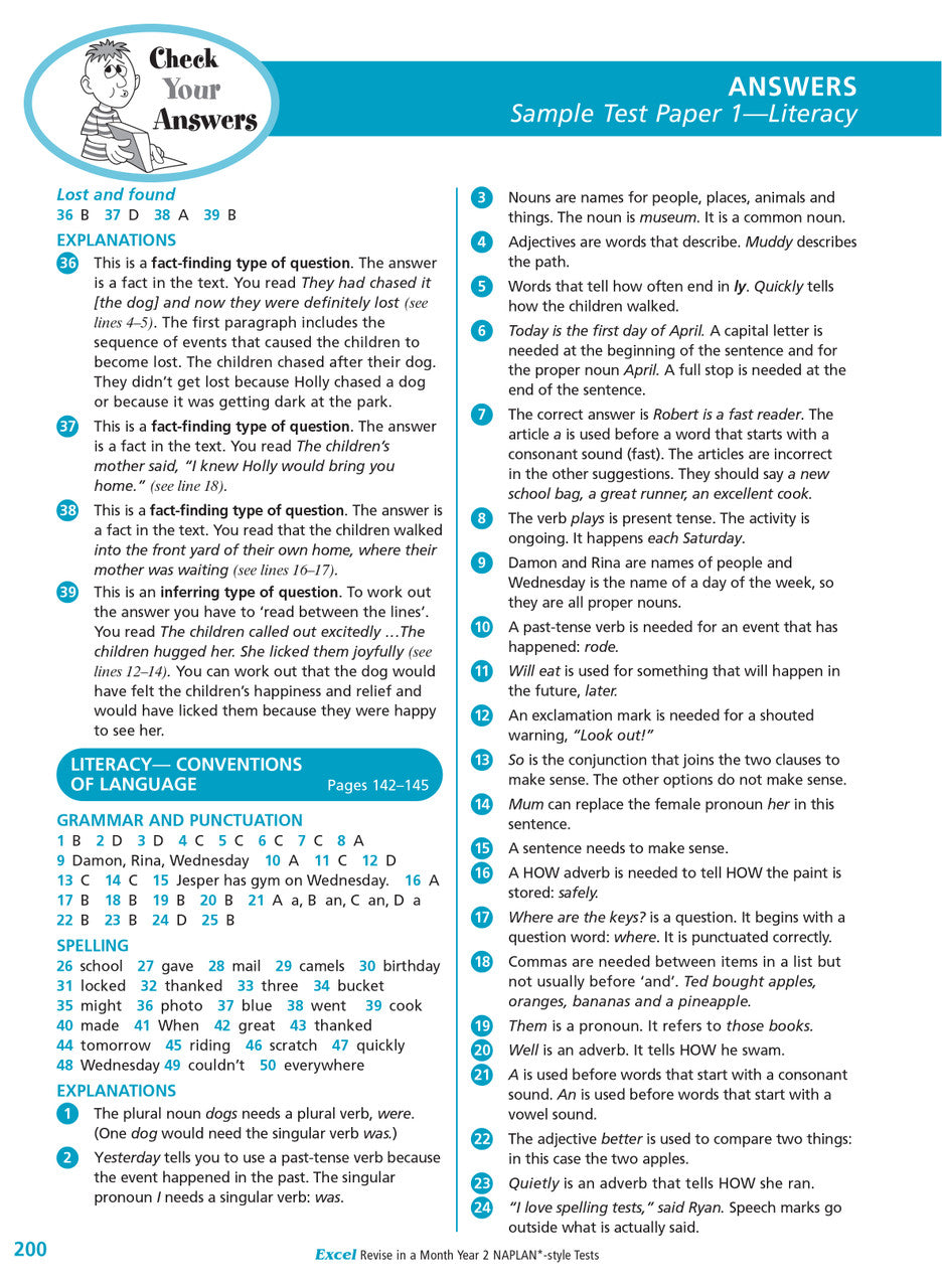 Sample interior page of the Excel Revise in a Month Year 2 NAPLAN-style Tests workbook showing practice questions, from the publisher gallery