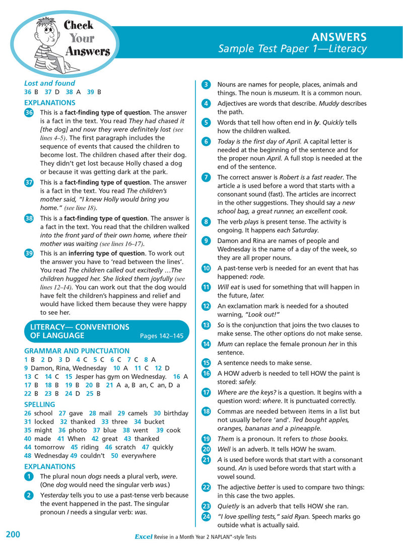 Sample interior page of the Excel Revise in a Month Year 2 NAPLAN-style Tests workbook showing practice questions, from the publisher gallery