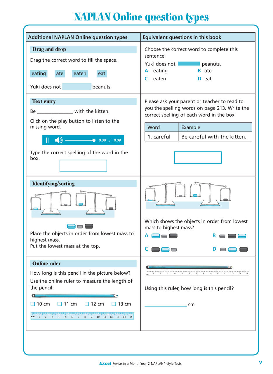 Front-matter page from the Excel Revise in a Month Year 2 NAPLAN-style Tests workbook explaining how to use the book, from the publisher gallery