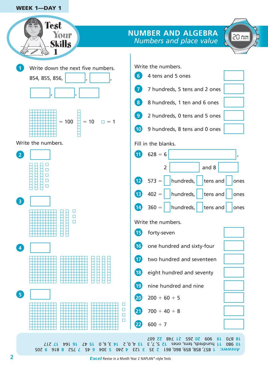 Sample interior page of the Excel Revise in a Month Year 2 NAPLAN-style Tests workbook showing practice questions, from the publisher gallery