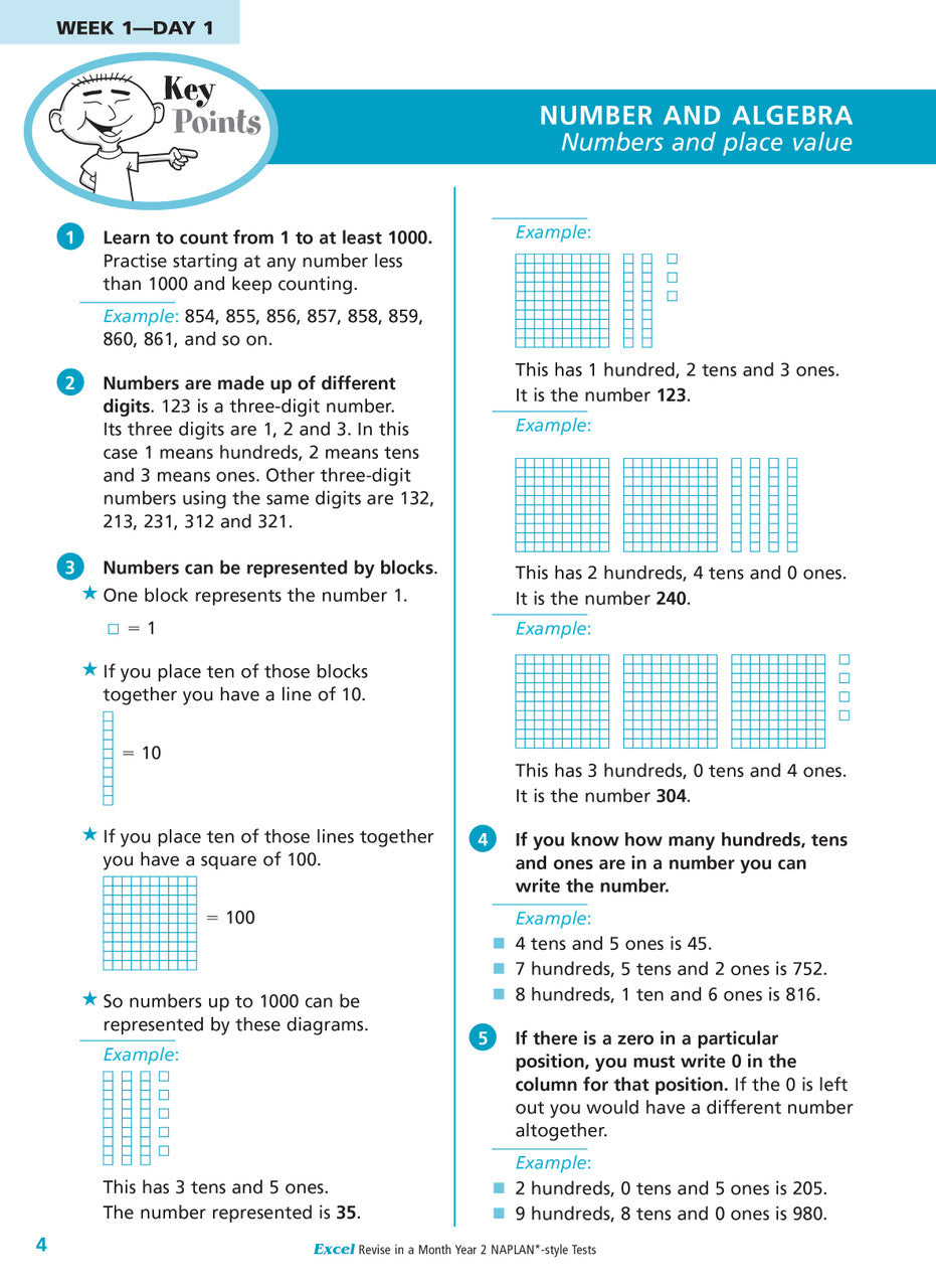 Sample interior page of the Excel Revise in a Month Year 2 NAPLAN-style Tests workbook showing practice questions, from the publisher gallery
