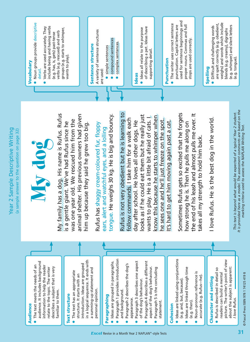 Sample interior page of the Excel Revise in a Month Year 2 NAPLAN-style Tests workbook showing practice questions, from the publisher gallery