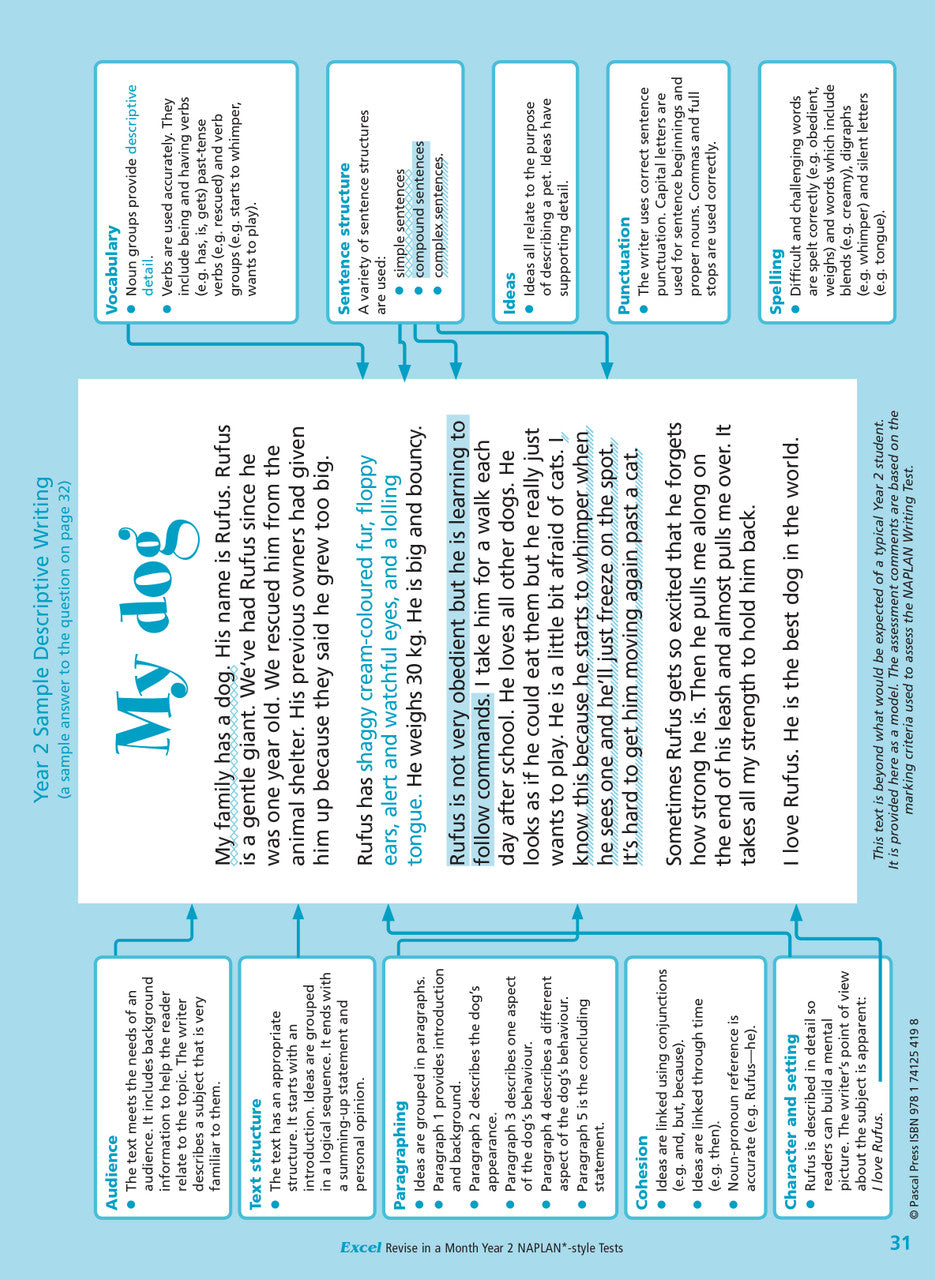 Sample interior page of the Excel Revise in a Month Year 2 NAPLAN-style Tests workbook showing practice questions, from the publisher gallery