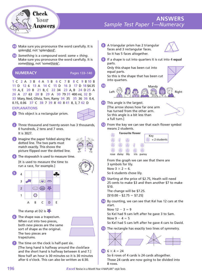Sample inside page from the Excel Revise in a Month Year 4 NAPLAN-style Tests book, taken from the publisher product gallery