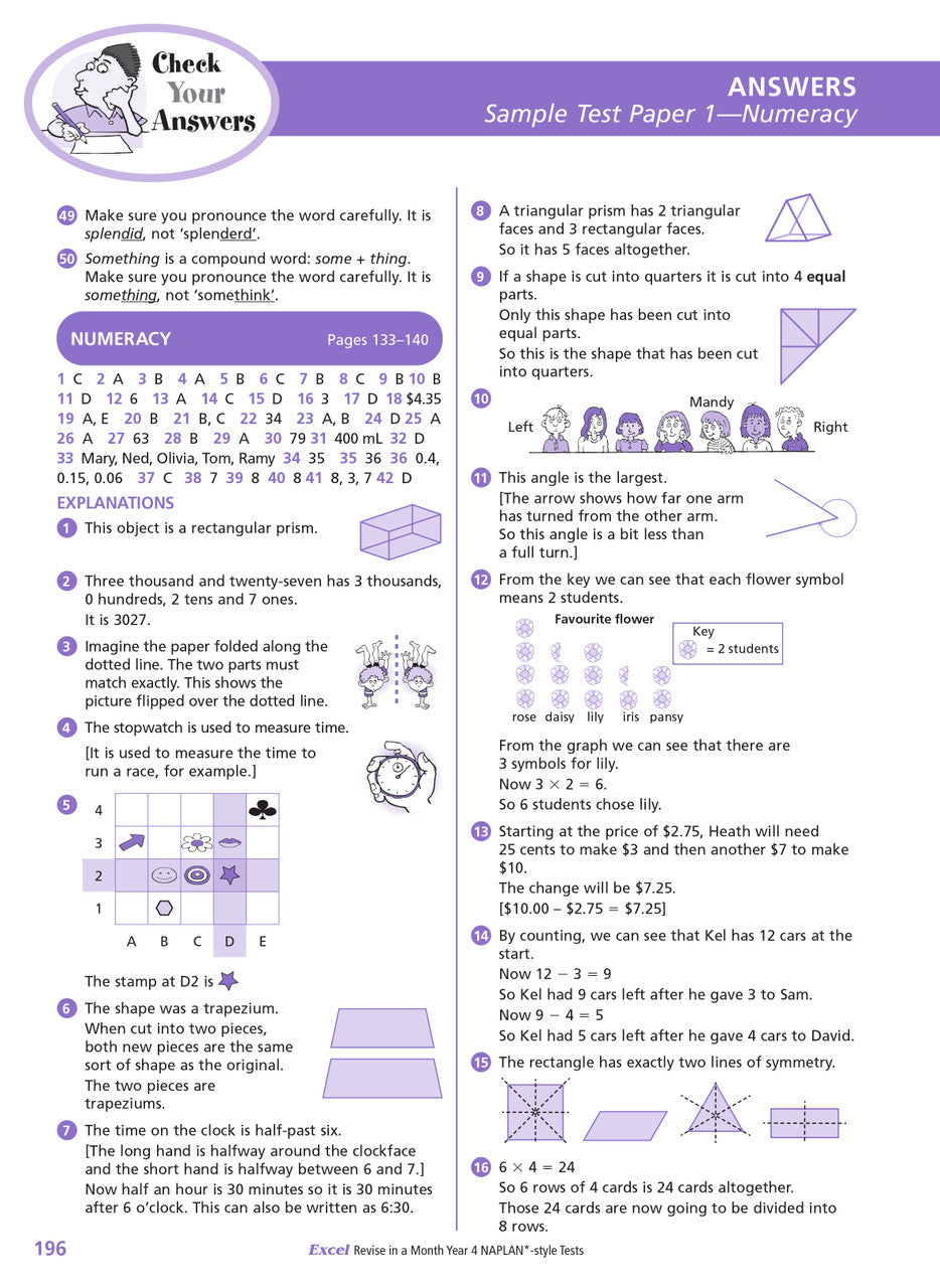 Sample inside page from the Excel Revise in a Month Year 4 NAPLAN-style Tests book, taken from the publisher product gallery