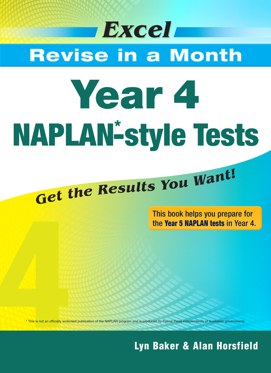 Front cover of the Excel Revise in a Month Year 4 NAPLAN-style Tests book, the main product image from the publisher gallery