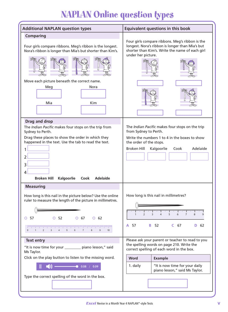 Sample inside page from the Excel Revise in a Month Year 4 NAPLAN-style Tests book, taken from the publisher product gallery