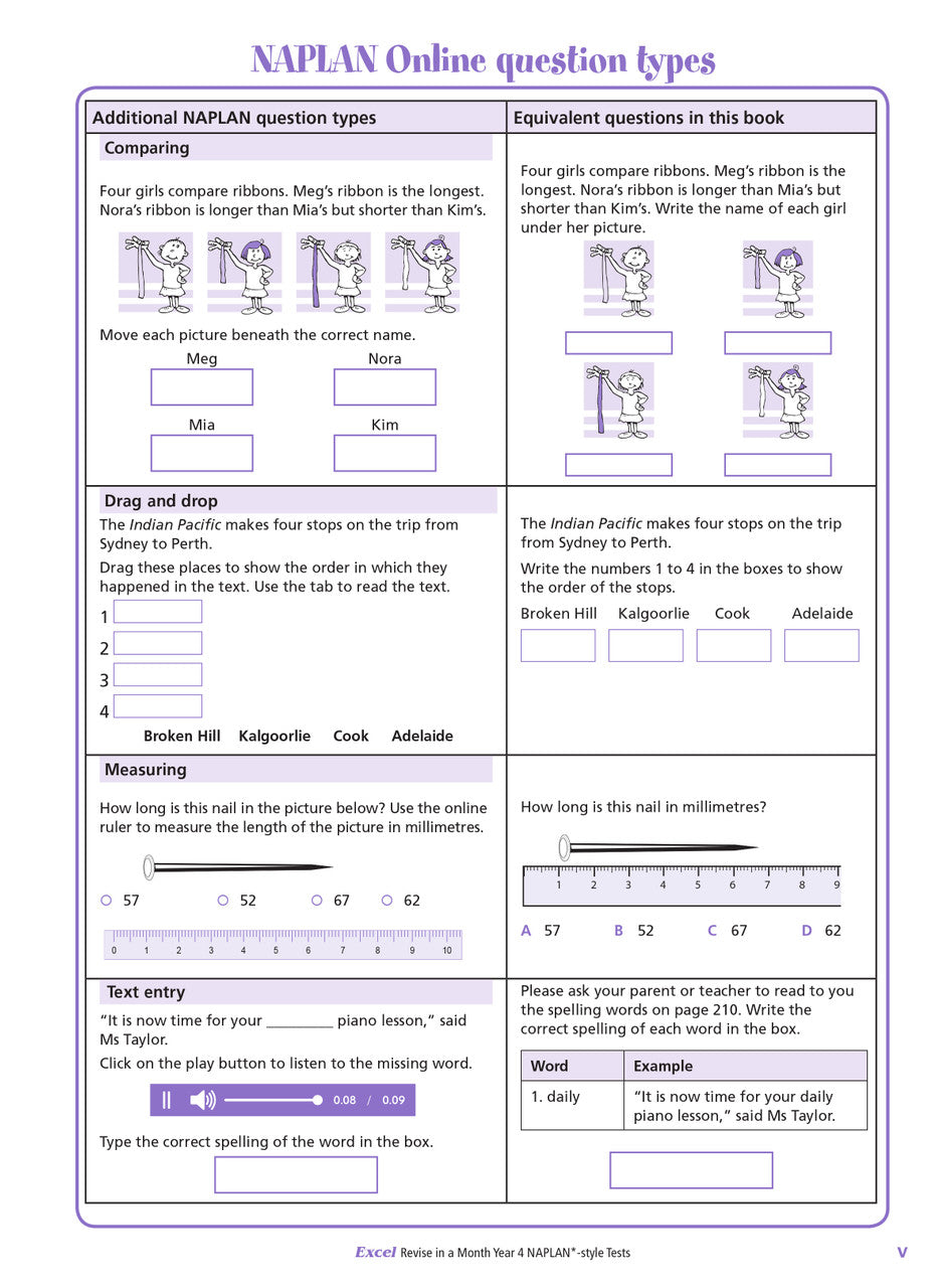 Sample inside page from the Excel Revise in a Month Year 4 NAPLAN-style Tests book, taken from the publisher product gallery