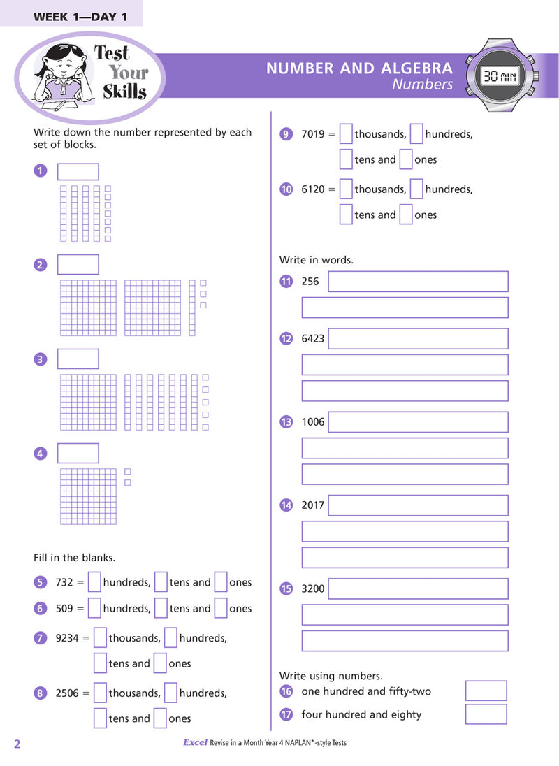Sample inside page from the Excel Revise in a Month Year 4 NAPLAN-style Tests book, taken from the publisher product gallery