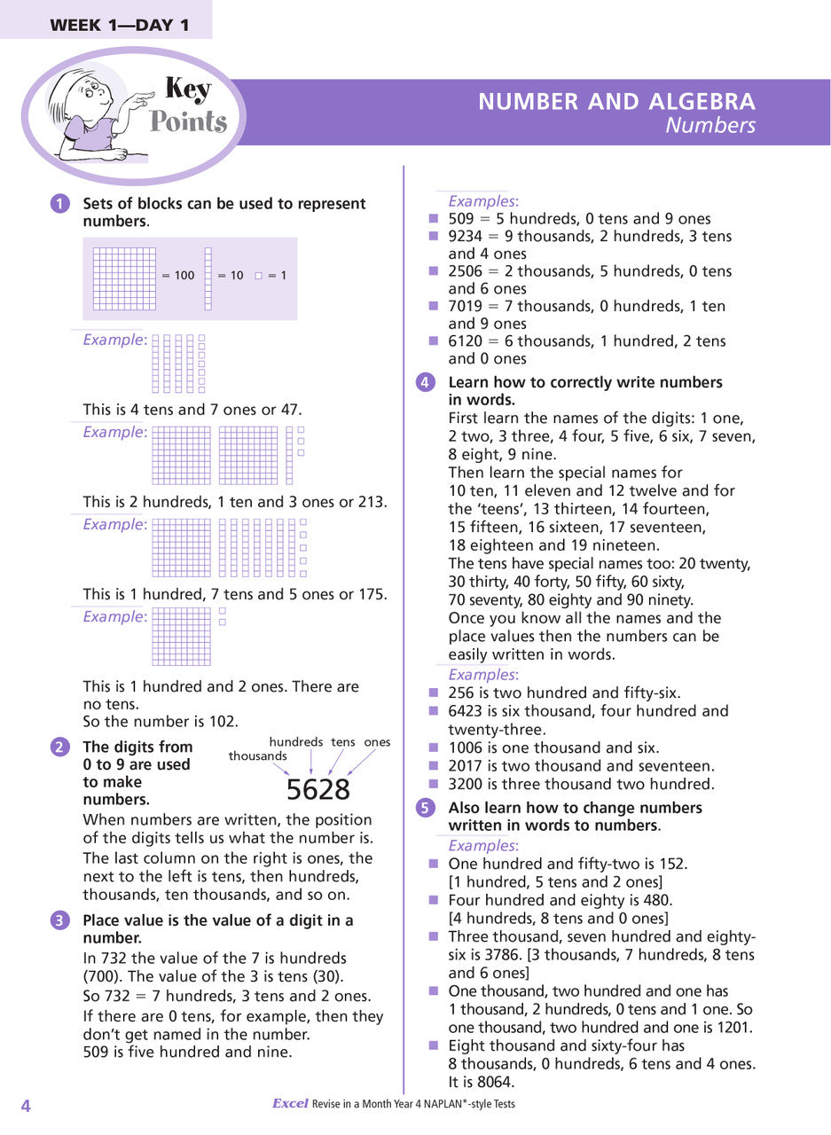 Sample inside page from the Excel Revise in a Month Year 4 NAPLAN-style Tests book, taken from the publisher product gallery