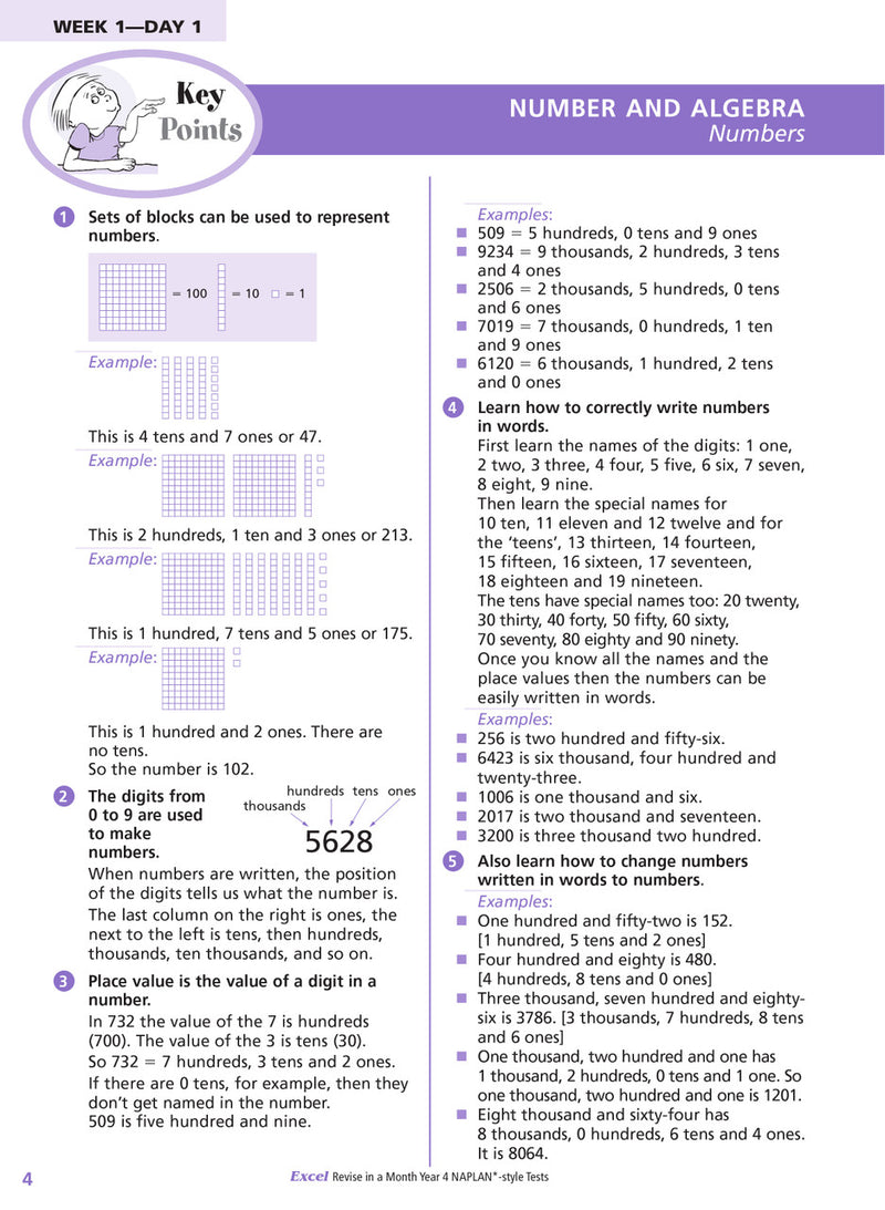 Sample inside page from the Excel Revise in a Month Year 4 NAPLAN-style Tests book, taken from the publisher product gallery
