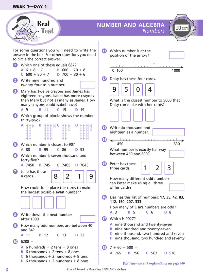 Sample inside page from the Excel Revise in a Month Year 4 NAPLAN-style Tests book, taken from the publisher product gallery