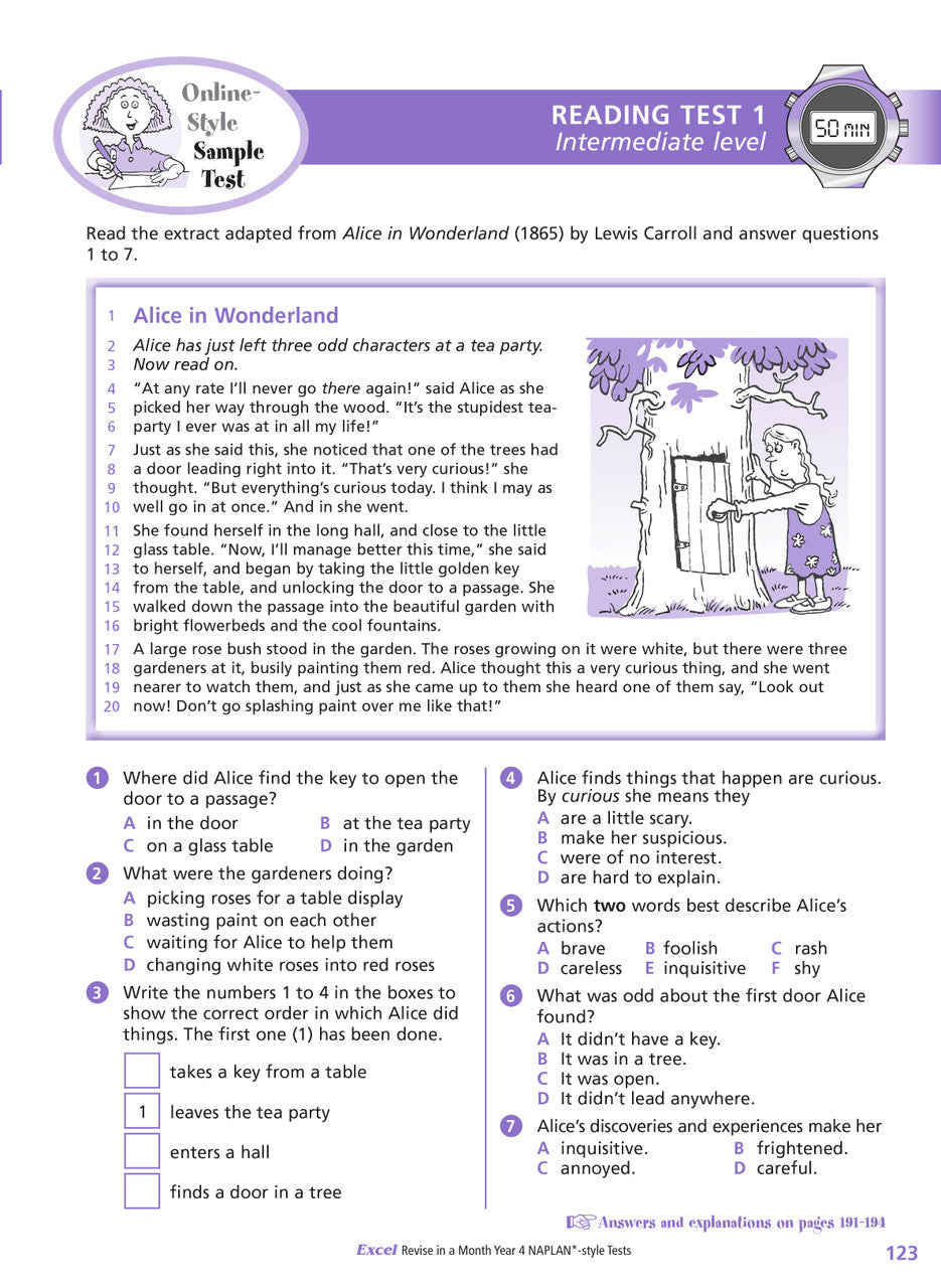 Sample inside page from the Excel Revise in a Month Year 4 NAPLAN-style Tests book, taken from the publisher product gallery